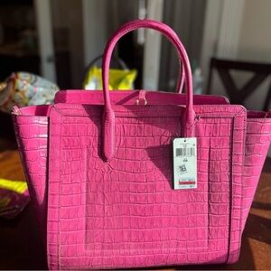 Ralph Lauren Vibrant Pink Croc-Embossed Tote